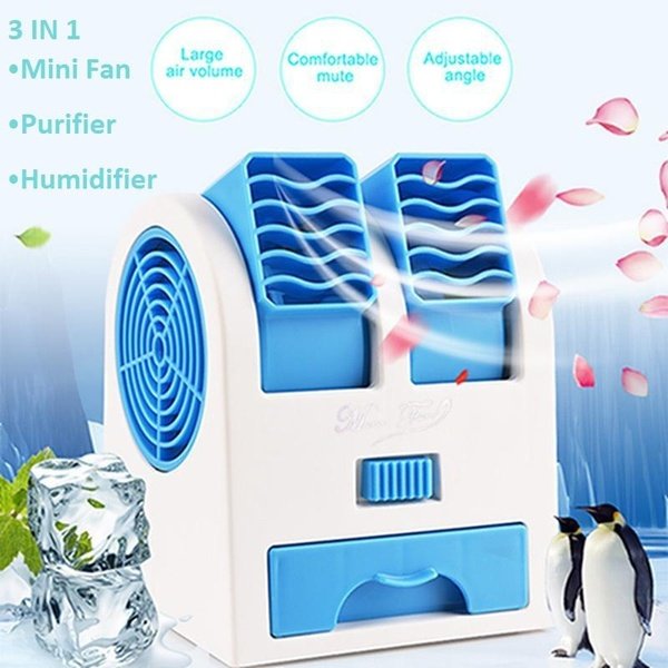 Mini Water Air Cooler Cooling Fan Blade Less Duel Blower with Ice Chamber Perfect for Desk,Office,Study,Library,Room,Home
